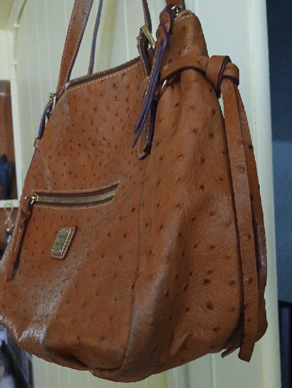 Dooney & Bourke Tan Ostrich-Embossed Shoulder Tote - Picture 2 of 9